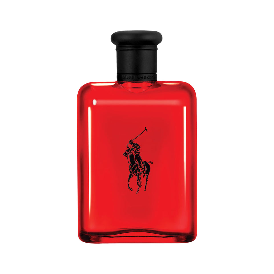 Ralph Lauren Polo Red bottle curves with a matte black finish for a bold, confident impression.