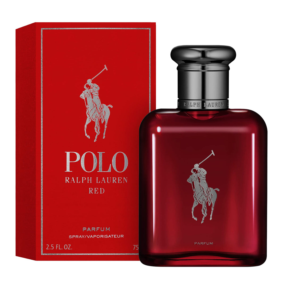 Ralph Lauren Polo Red brand logo alongside scent visuals reinforces trust and prestige.
