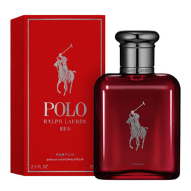 Ralph Lauren Polo Red brand logo alongside scent visuals reinforces trust and prestige.