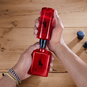 Polo Red refill bottle fill process showing easy, mess-free topping