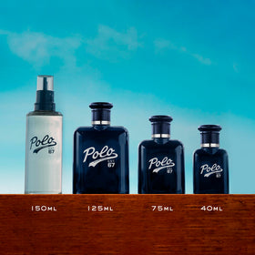 Ralph Lauren Polo 67 packaging on desk emphasizes premium fragrance experience.