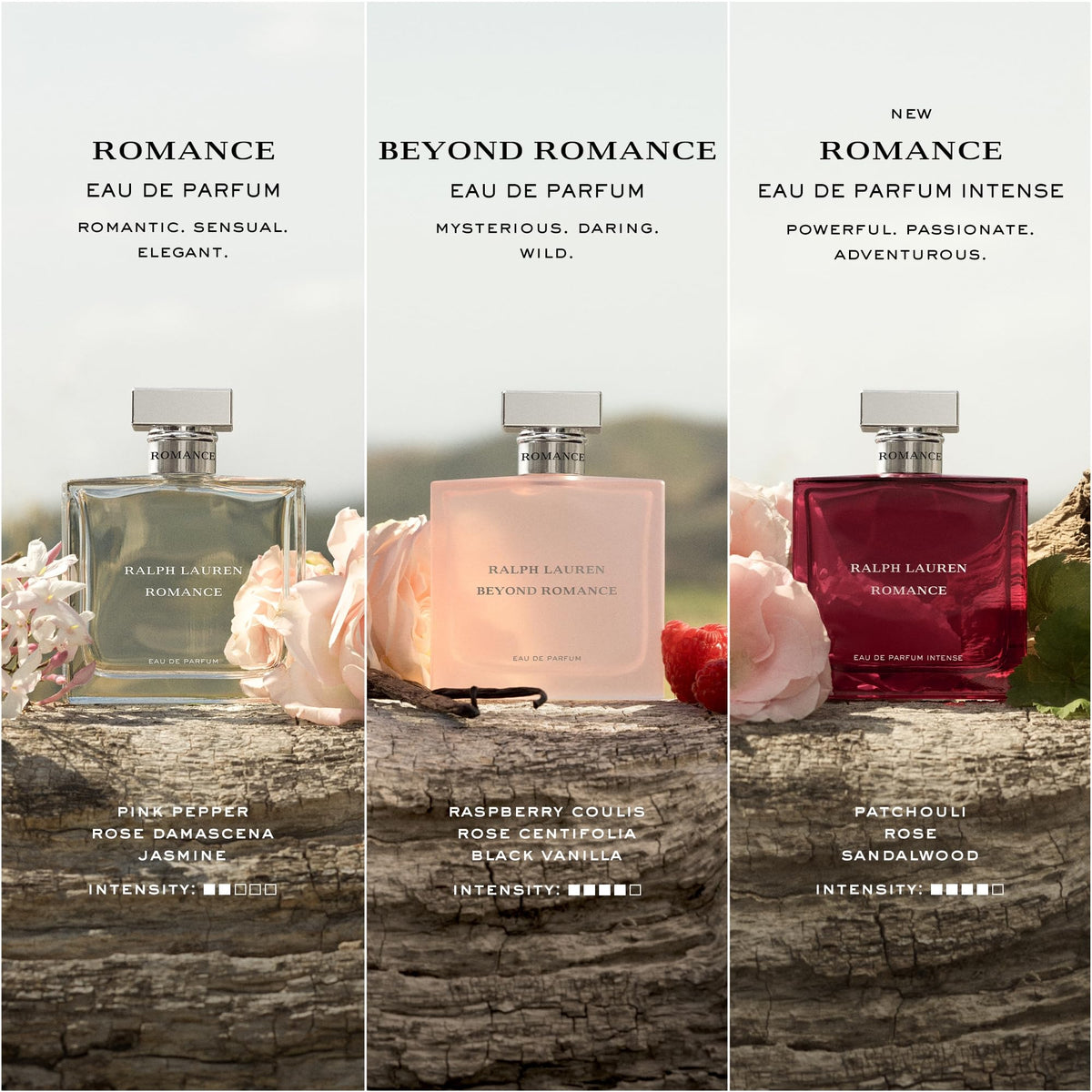 Ralph Lauren Romance pink-peppercorn accent adds a lively opening and modern edge.