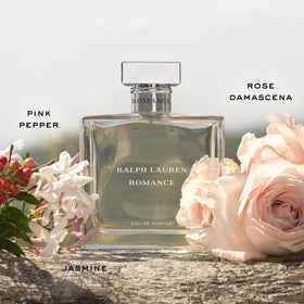 Ralph Lauren Romance rose-damascena close-up highlighting the floral heart for timeless femininity.