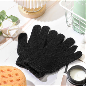 Ramede gloves applying body scrub on arms during shower