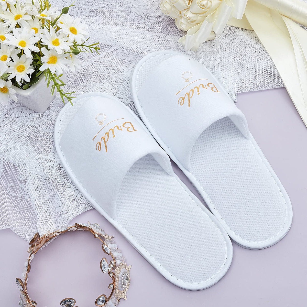 Ramede Gold lettering design elevates bridal party photos with festive flair