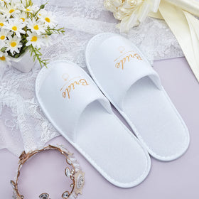 Ramede Gold lettering design elevates bridal party photos with festive flair