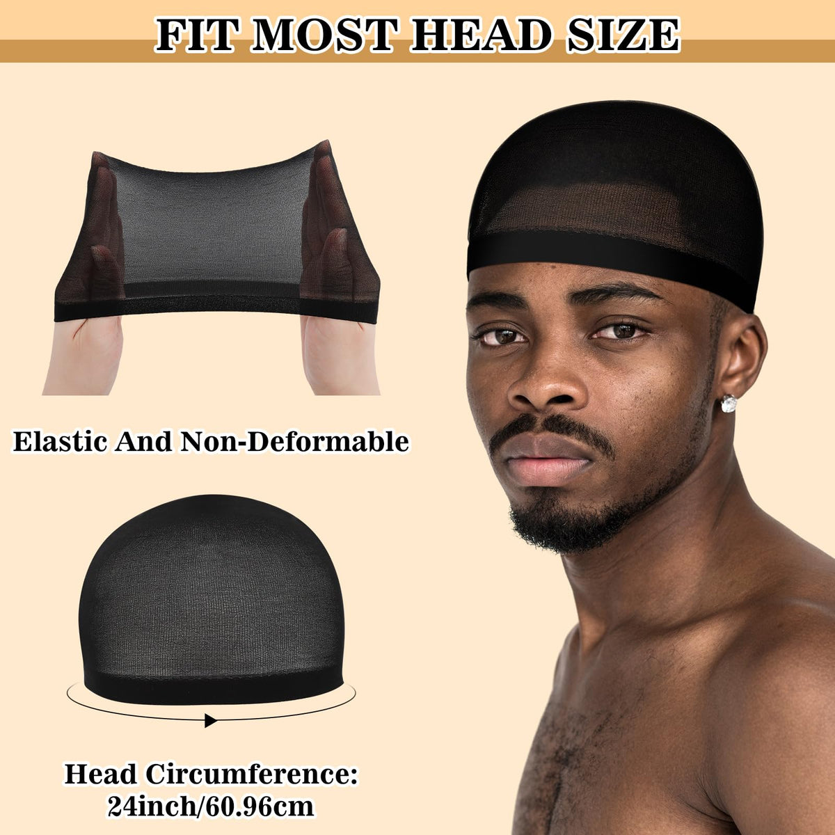 Ramede stockcap shows elastic soft nylon for comfortable wear.