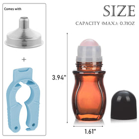 RAMFIYN amber glass roll on bottle close up with pink roller ball for precise application