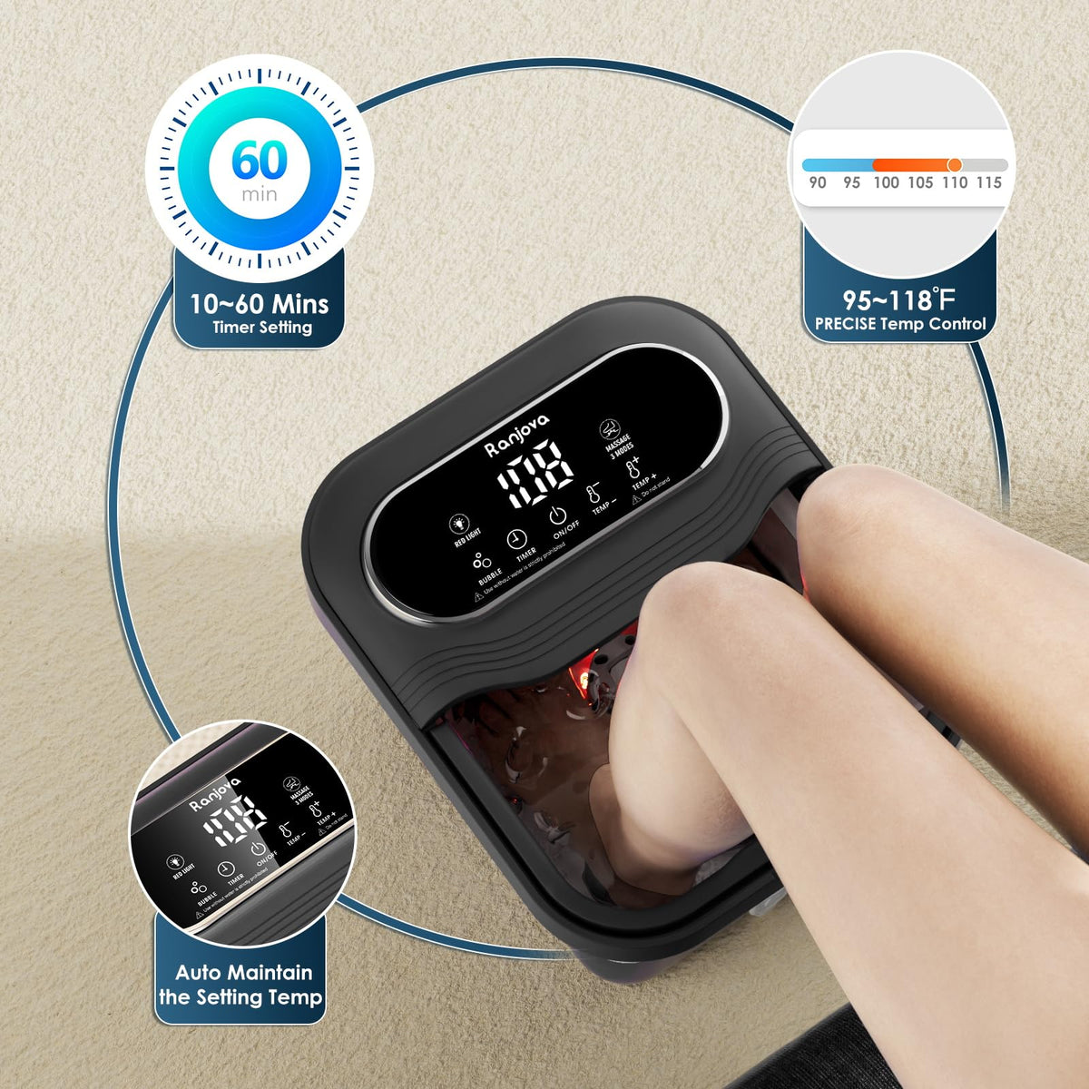 Ranjova Foot Spa 3D Tai Chi rollers target pressure points for better circulation