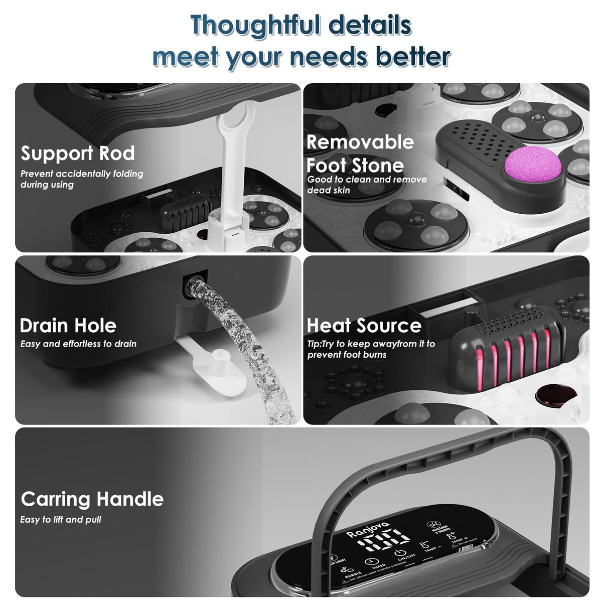 Ranjova Foot Spa bubble jets create a gentle, soothing massage atmosphere
