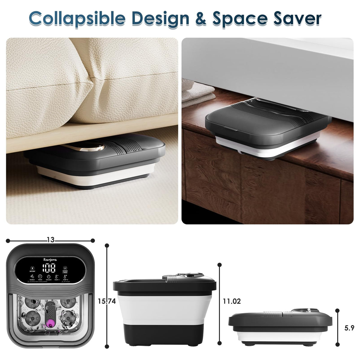 Ranjova Foot Spa collapsible design folds flat for compact storage