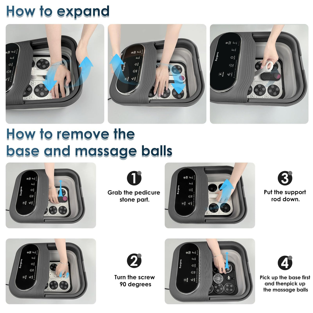 Ranjova Foot Spa detachable massage plate and balls simplify cleaning and hygiene