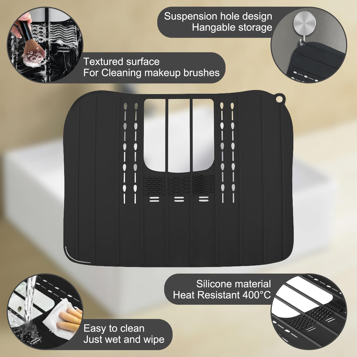 Ranphykx sink foldable cover textured cleaning surface supports quick brush cleaning.
