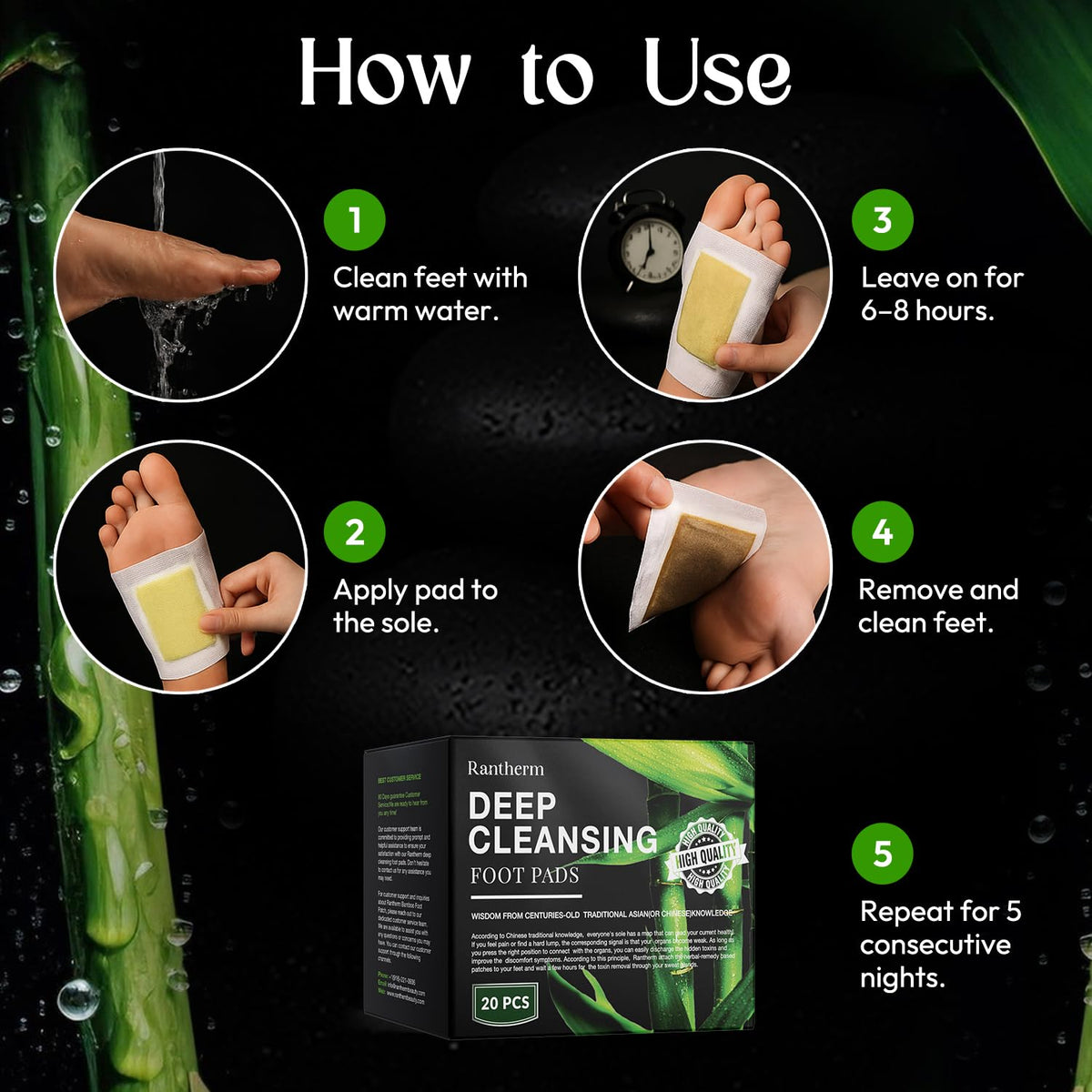 Rantherm Foot Pads natural ingredients featuring bamboo vinegar blend