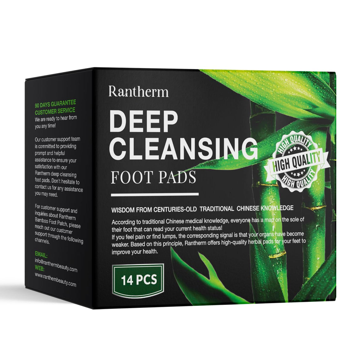 Rantherm Foot Pads packaging with 14-pack box for easy nightly use