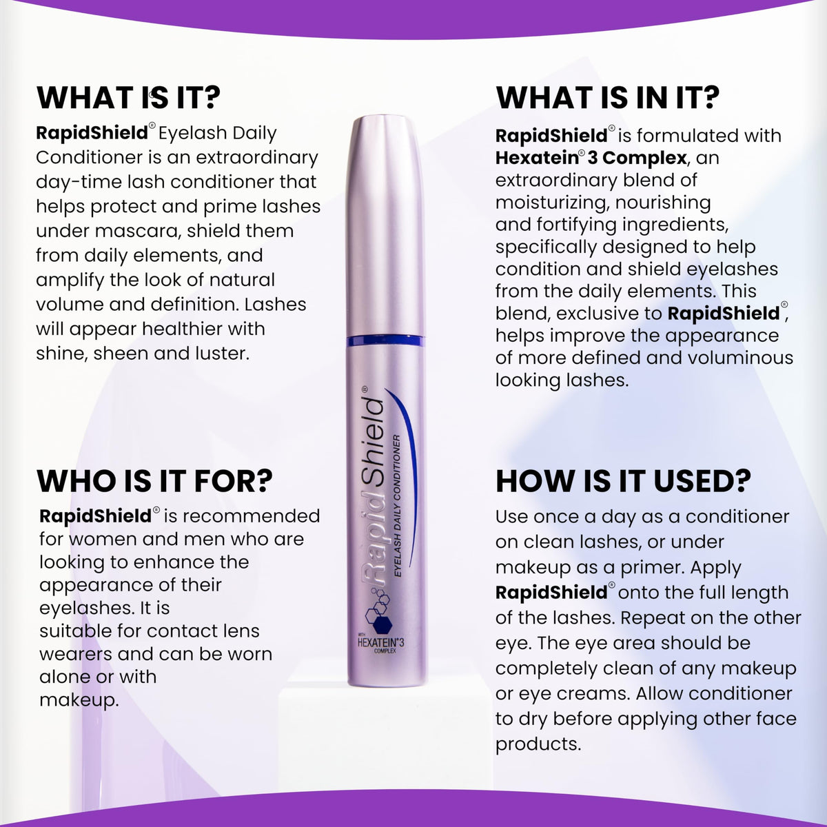 RapidShield packaging design emphasizes safe daily lash care.