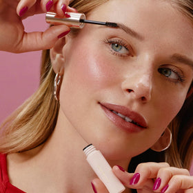 Rare Beauty clear brow gel shapes brows with a natural laminated finish