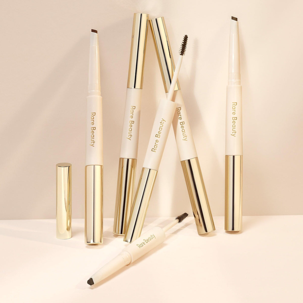 Rare Beauty Brow Harmony Gel end lifts and holds brows with a weightless finish.