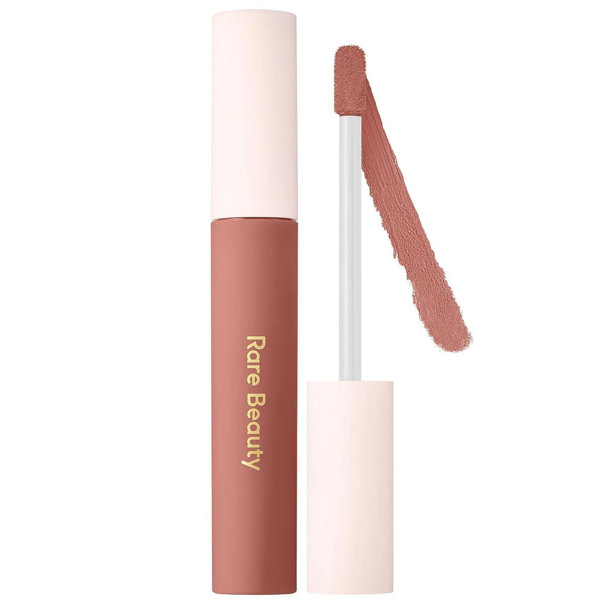 Rare Beauty Courage lipstick packaging display with long-lasting color.