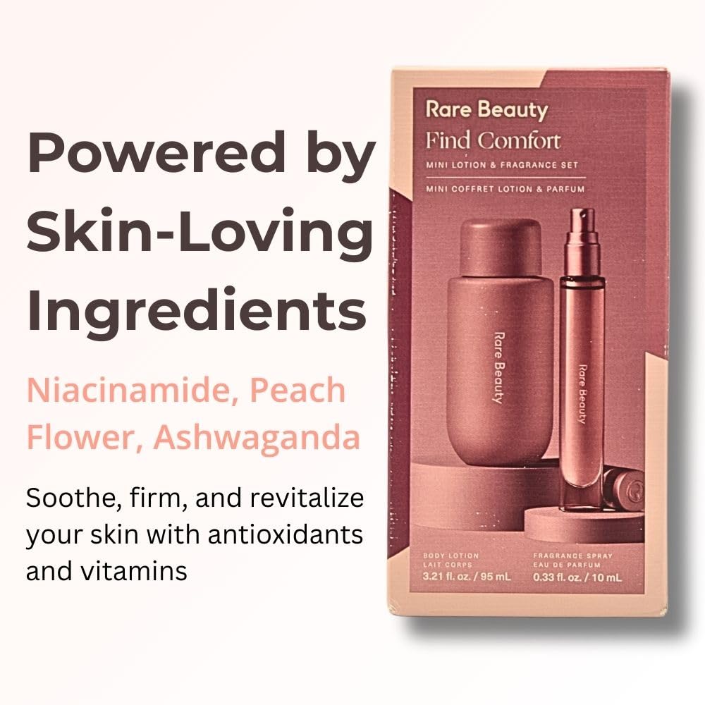 Rare Beauty Find Comfort fragrance highlights lemon zest and jasmine for uplifting mood.