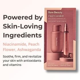 Rare Beauty Find Comfort fragrance highlights lemon zest and jasmine for uplifting mood.