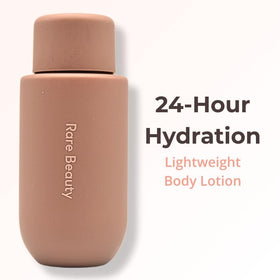 Rare Beauty Find Comfort lotion mini with niacinamide for radiant-feeling skin.