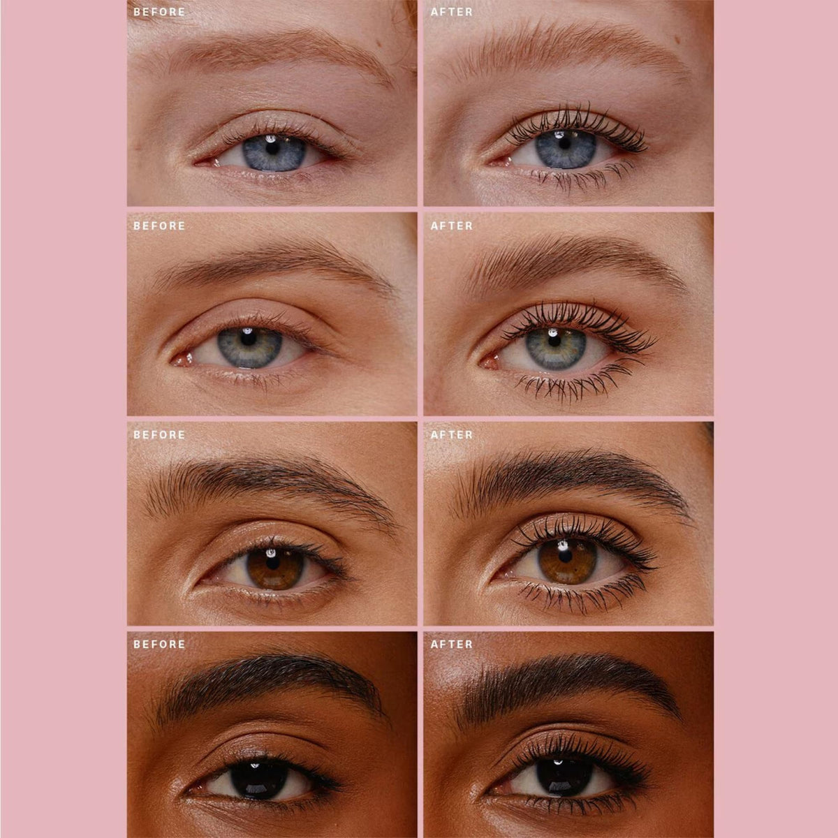 Rare Beauty lash close-up shows defined lashes with buildable volume