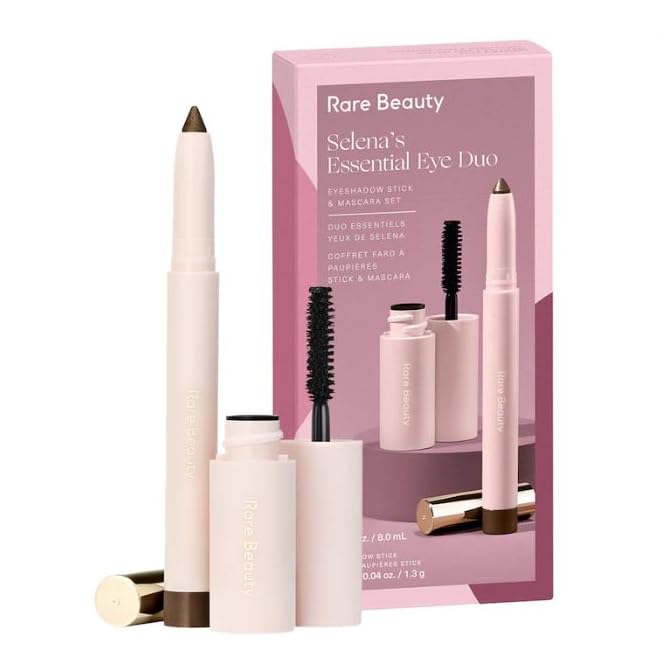 Rare Beauty Selena eye duo Perspective eyeshadow stick in deep golden olive for versatile lining.