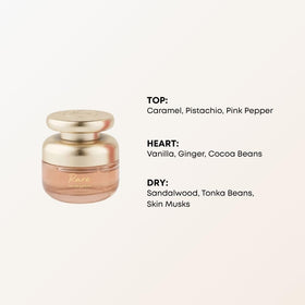 Notes of caramel and pistachio create a multi-layer fragrance profile.