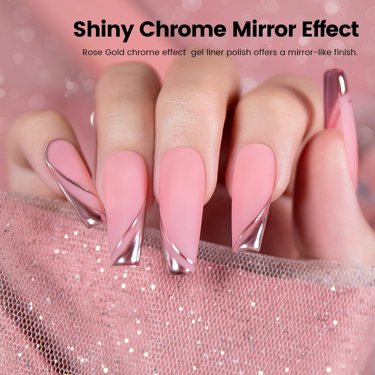 RARJSM 3D metallic nail art with rose gold and silver shimmer