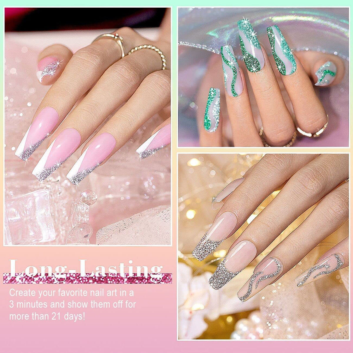 RARJSM glow effect nails when illuminated by LED or sun.