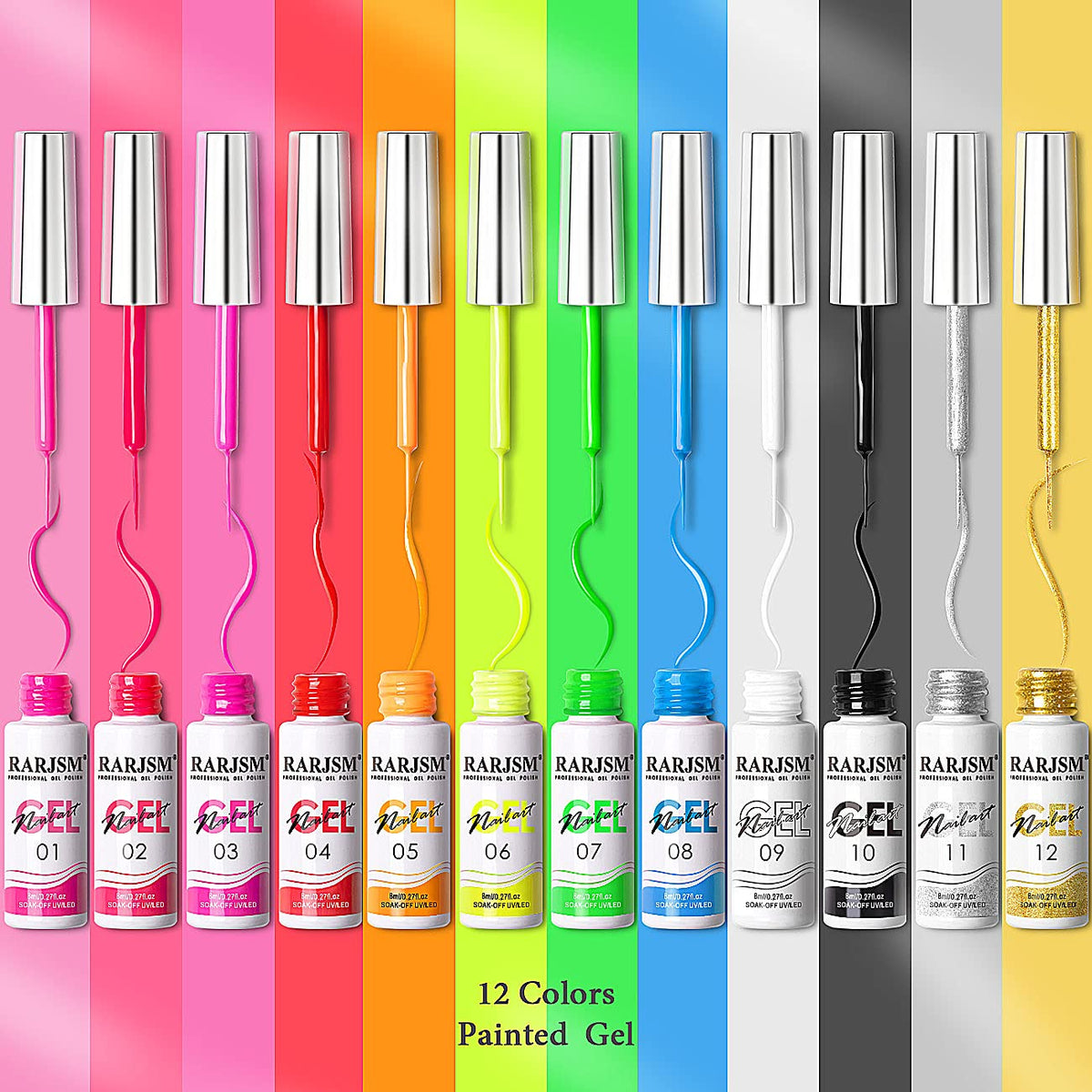 RARJSM Line Art Gel with on-cap brush enables precise detailing for intricate nail designs.