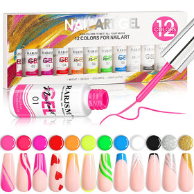 RARJSM Painted Gel Nail Polish Set swatches show vivid line art colors for creative manicures.