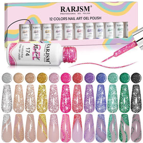 RARJSM reflective glitter gel liner glitters under direct light for dazzling nails.