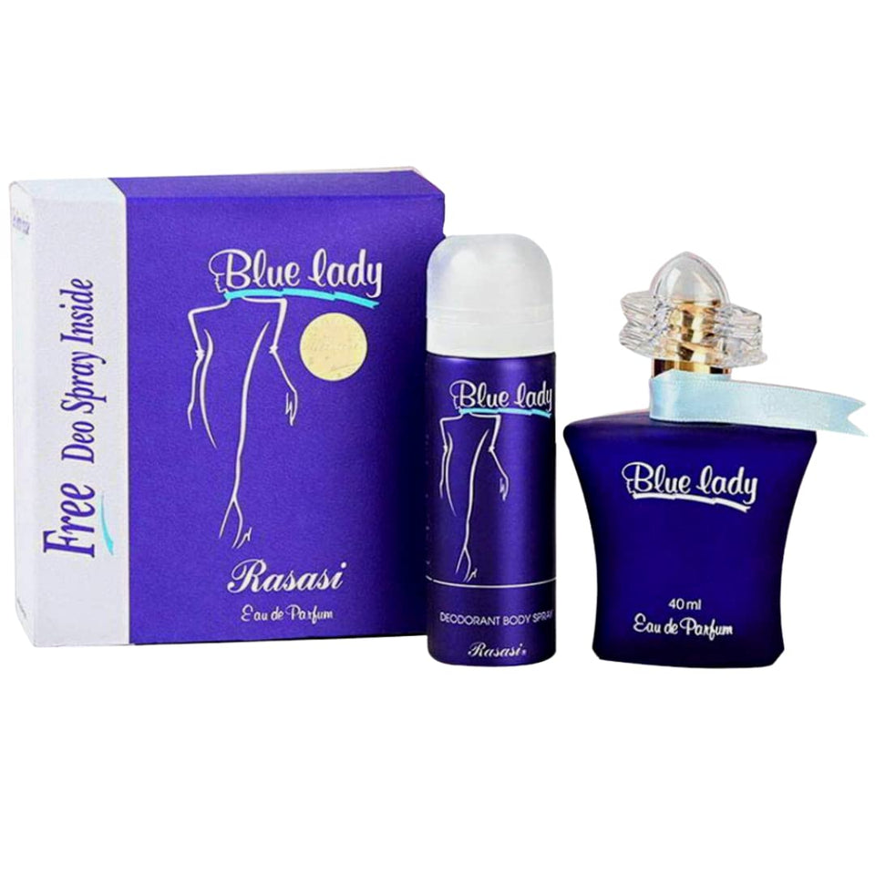 RASASI Blue Lady 40ml bottle showing mint and citrus freshness for daily wear