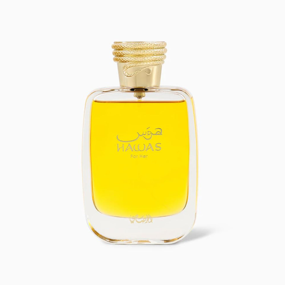 RASASI Hawas for Her bottle front view, sleek design for gifting.