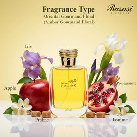 RASASI Hawas for Her top notes fruit illustration for opening scent.