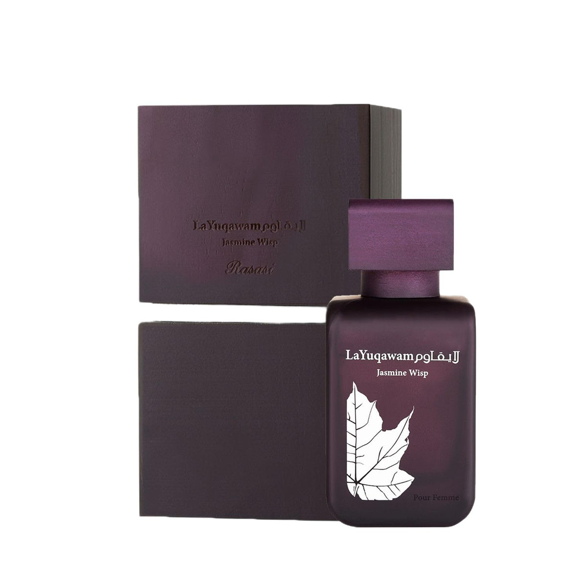 RASASI La Yuqawam Jasmine Wisp bottle front, elegant design suitable for gifting.