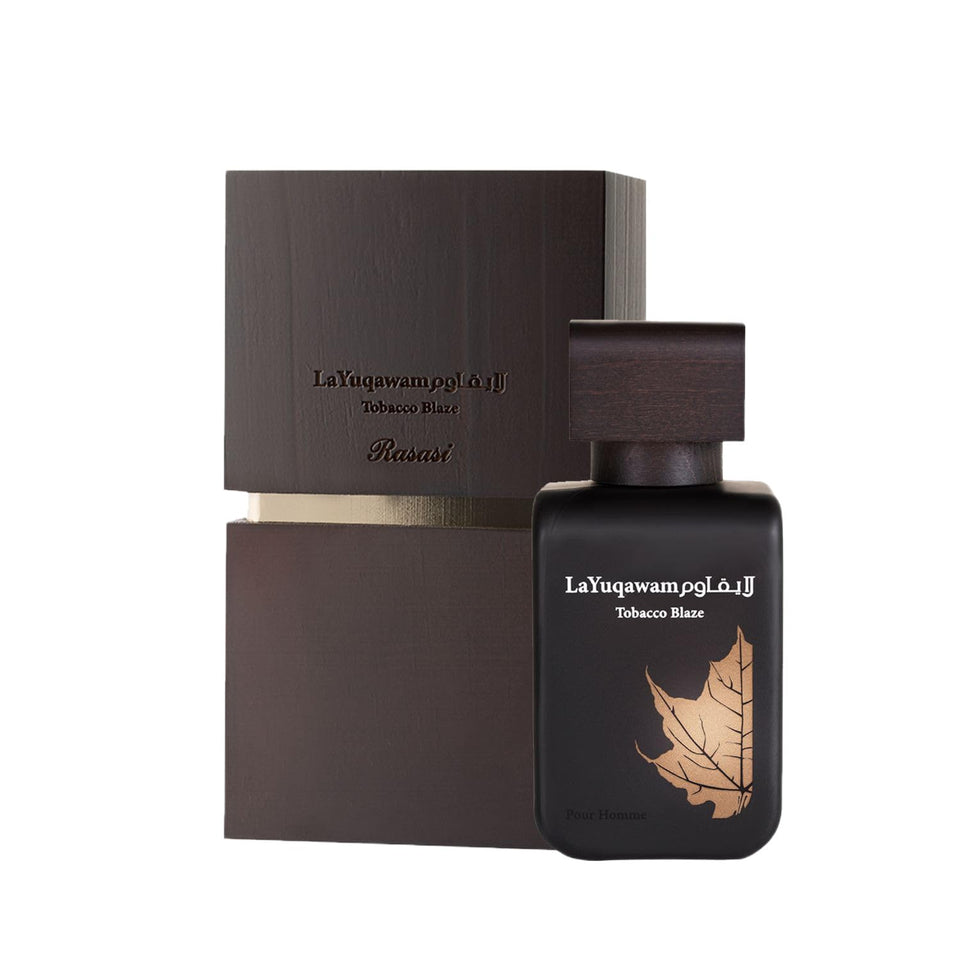 Rasasi La Yuqawam Tobacco Blaze bottle front view for premium men fragrance