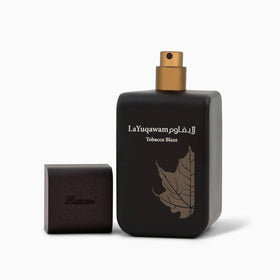 Rasasi La Yuqawam Tobacco Blaze outer box with elegant design
