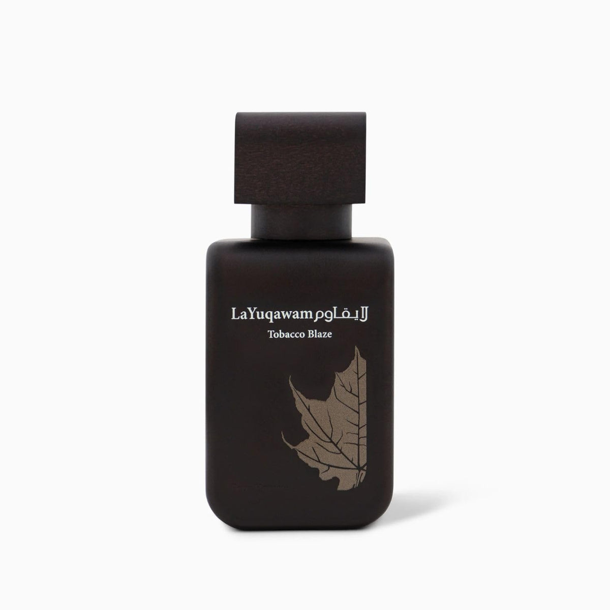 Rasasi La Yuqawam Tobacco Blaze packaging close-up, luxe presentation