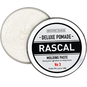 Rascal Deluxe Pomade #3 jar front showing natural beeswax formula for versatile matte hold.