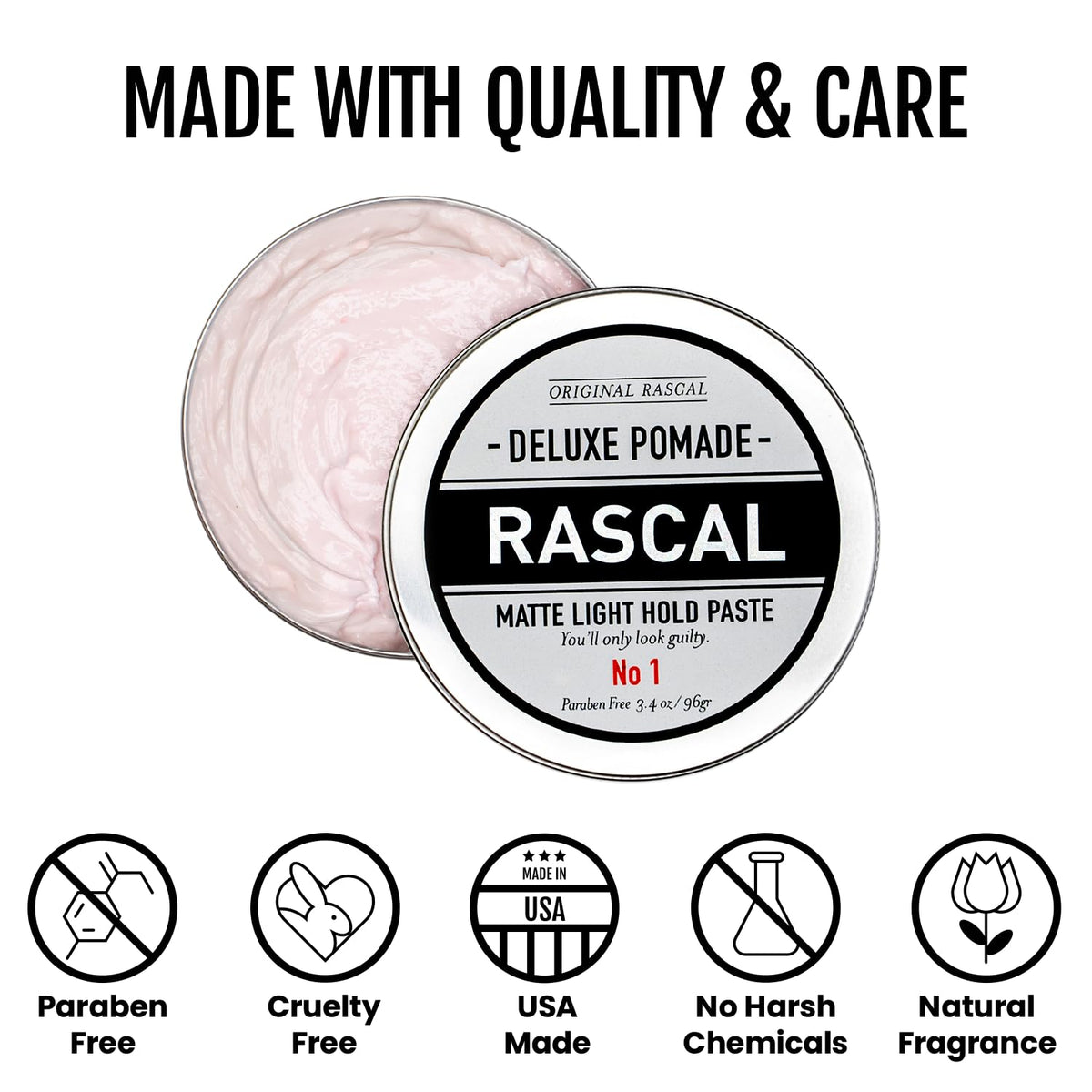 Travel-friendly Rascal Pomade container for on-the-go styling