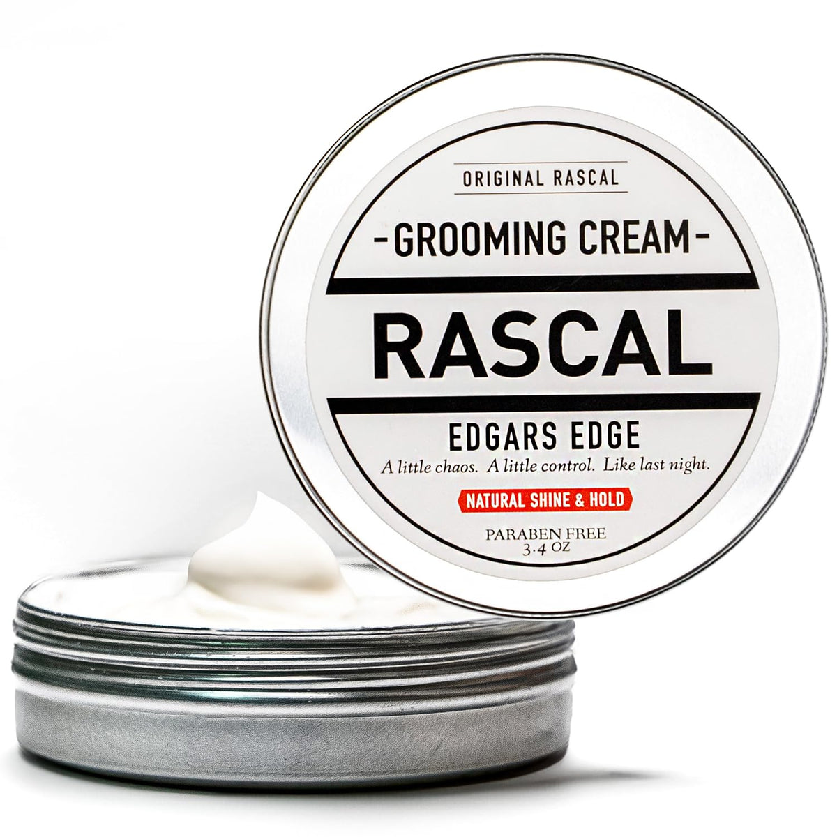 Rascal Original Edgar's Edge grooming cream bottle shows medium hold and natural shine.