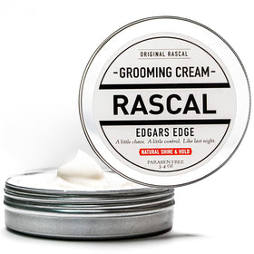 Rascal Original Edgar's Edge grooming cream bottle shows medium hold and natural shine.