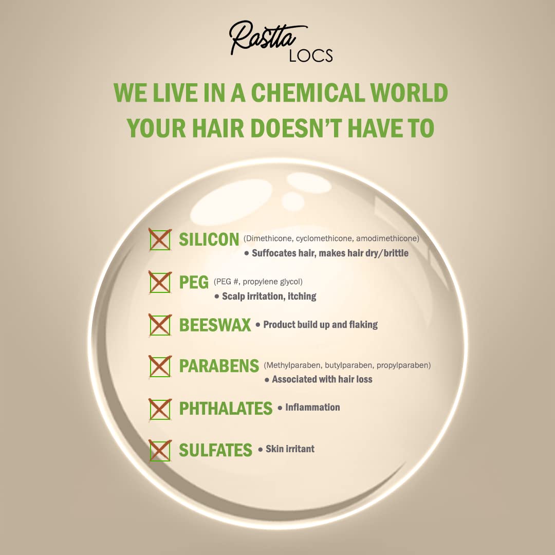 Rasttafari Locs ACV Shampoo ingredients include argan, aloe vera, and green tea.