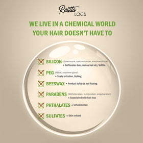 Rasttafari Locs ACV Shampoo ingredients include argan, aloe vera, and green tea.