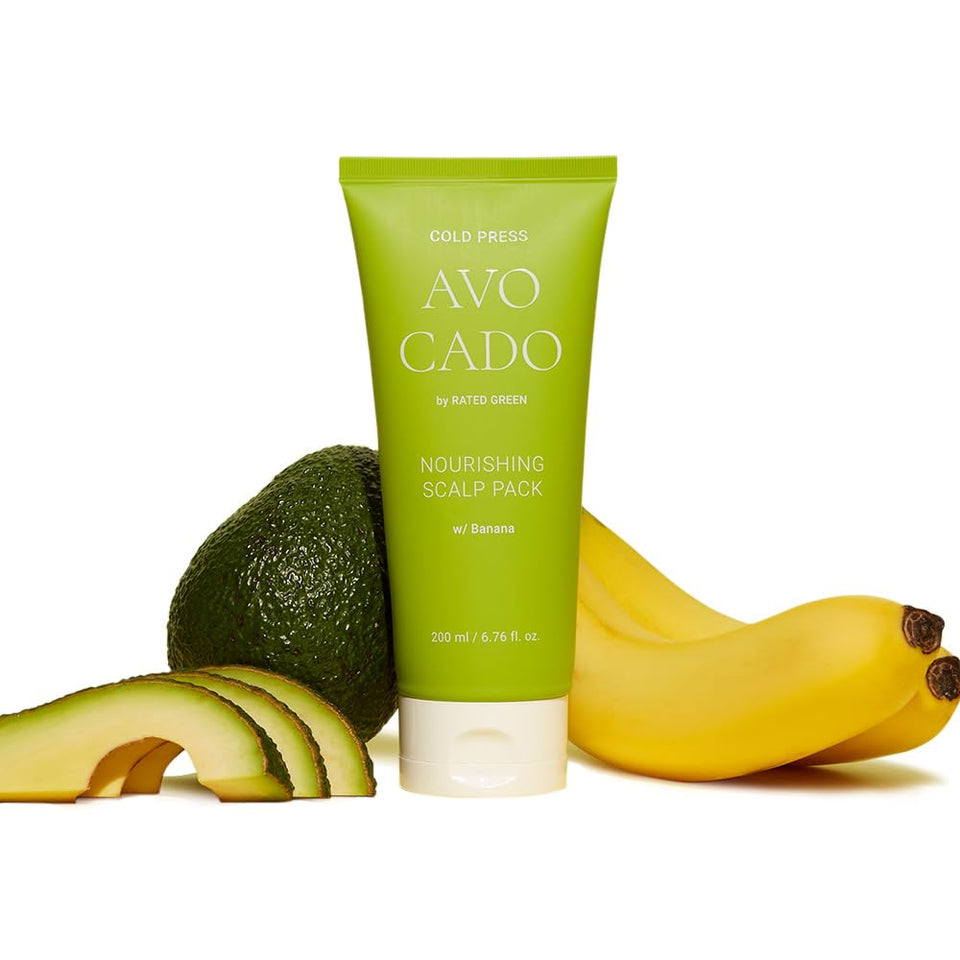Rated Green Cold Brew Avocado Scalp Pack bottle promotes deep hydration for dry hair
