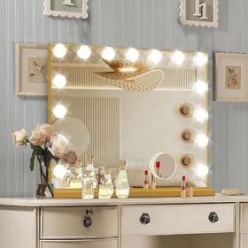 Ratsamee Gold Hollywood vanity mirror with lights for even makeup application