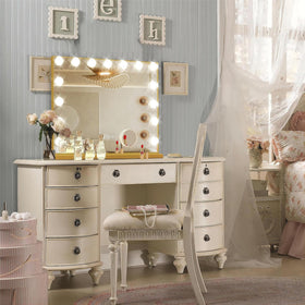 Ratsamee gold vanity mirror with 15 bulbs for bright, shadow-free illumination